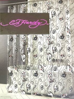 Ed Hardy LUCKY ACES Clear Shower Curtain Liner Cards 8-Ball Dice PEVA 72x72 NWT
